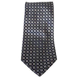 Gianfranco Ferre Silk Tie Blue Silver Geometric Square Pattern Made in Italy